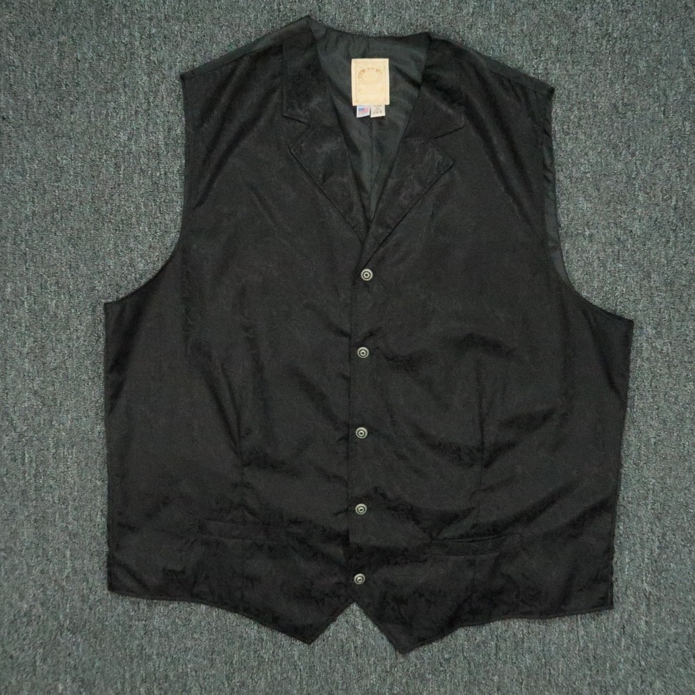Wah Maker Vest Mens XXL Tall Black Frontier Clothing Silk Western Cowboy USA 2XT